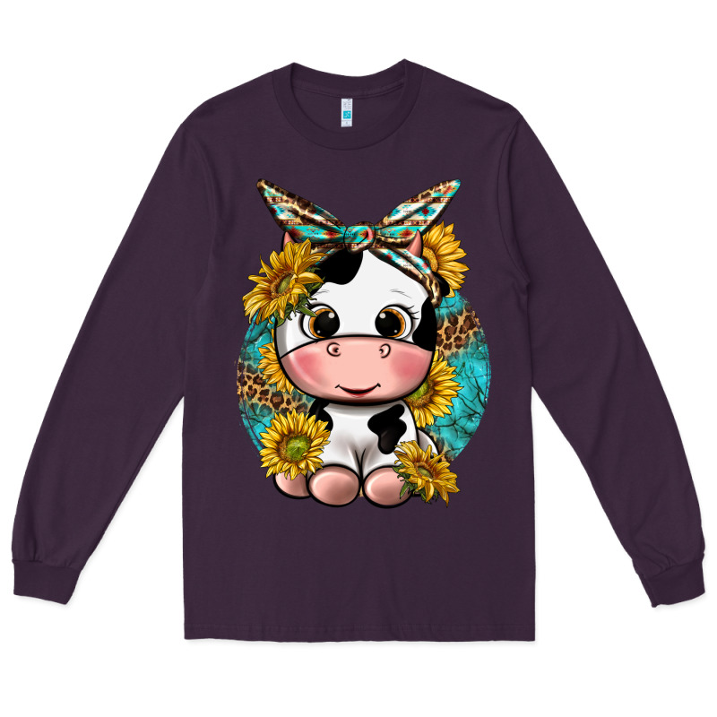 Cute Cow With Sunflower And Leopard Long Sleeve Tee by texasbilliewilder | Teevron
