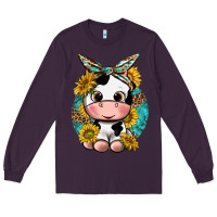 Plum cute cow with sunflower and leopard Long Sleeve Tee - texasbilliewilder