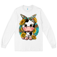 White cute cow with sunflower and leopard Long Sleeve Tee - texasbilliewilder