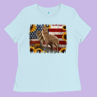 American Th Of July Wolves Ladies Tee Designed By Jasminsmagicworld