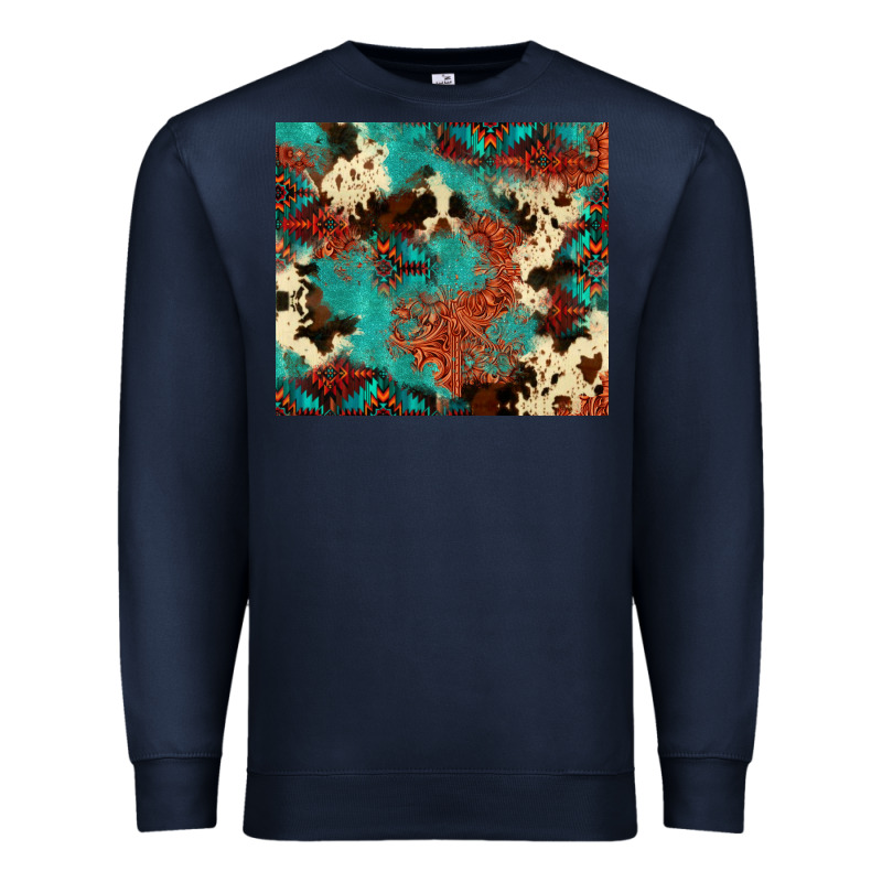 Serape Turquoise Glitter Cowhide  Tooled Leather  Tumbler Premium Sweatshirt by FaDigitalArtStudio | Teevron