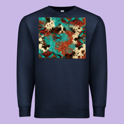 Serape Turquoise Glitter Cowhide  Tooled Leather  Tumbler Premium Sweatshirt Designed By Fadigitalartstudio