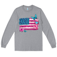Heather Grey american flag breast cancer with ribbon Long Sleeve Tee - texasbilliewilder