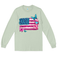 Matcha american flag breast cancer with ribbon Long Sleeve Tee - texasbilliewilder