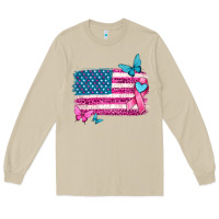 Mushroom american flag breast cancer with ribbon Long Sleeve Tee - texasbilliewilder