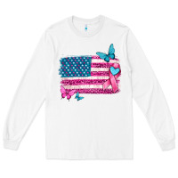 White american flag breast cancer with ribbon Long Sleeve Tee - texasbilliewilder