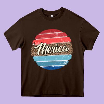 Leopard Merica Heavy Core Tee Designed By Maliassmallbusiness