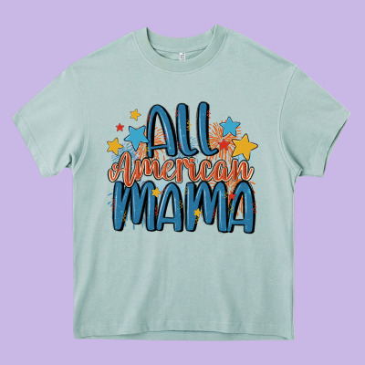 All American Mama Heavy Core Tee Designed By Maliassmallbusiness