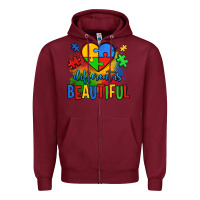 Burgundy different is beautiful autism Zipper Hoodie - OliviaCreatesArt