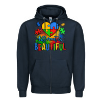 Navy different is beautiful autism Zipper Hoodie - OliviaCreatesArt