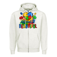 Oatmeal Heather different is beautiful autism Zipper Hoodie - OliviaCreatesArt