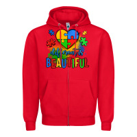 Red different is beautiful autism Zipper Hoodie - OliviaCreatesArt