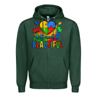Sports Green different is beautiful autism Zipper Hoodie - OliviaCreatesArt