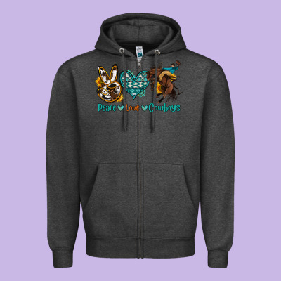 Peace Love Cowboys Zipper Hoodie Designed By Oliviacreatesart