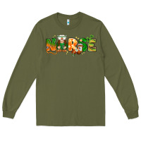 Army Green st patricks day nurse with gnome Long Sleeve Tee - NancyCooperArtShop