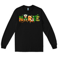 Black st patricks day nurse with gnome Long Sleeve Tee - NancyCooperArtShop