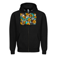 Black cowhide  turquoise sunflowers pattern olivia Zipper Hoodie - OliviaCreatesArt