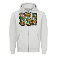 Dove Grey cowhide  turquoise sunflowers pattern olivia Zipper Hoodie - OliviaCreatesArt