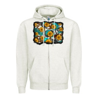 Cowhide  Turquoise Sunflowers Pattern Olivia Zipper Hoodie | Teevron