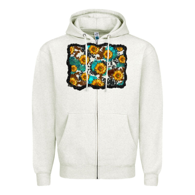 Cowhide  Turquoise Sunflowers Pattern Olivia Zipper Hoodie by OliviaCreatesArt | Teevron