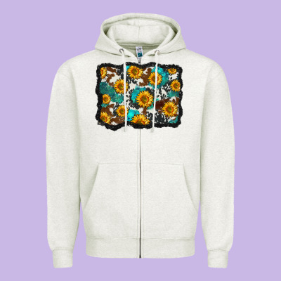 Cowhide  Turquoise Sunflowers Pattern Olivia Zipper Hoodie Designed By Oliviacreatesart