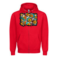 Red cowhide  turquoise sunflowers pattern olivia Zipper Hoodie - OliviaCreatesArt