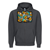 Smoke cowhide  turquoise sunflowers pattern olivia Zipper Hoodie - OliviaCreatesArt