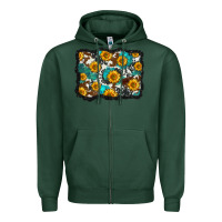 Sports Green cowhide  turquoise sunflowers pattern olivia Zipper Hoodie - OliviaCreatesArt