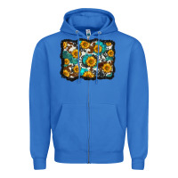 True Royal cowhide  turquoise sunflowers pattern olivia Zipper Hoodie - OliviaCreatesArt