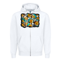 White cowhide  turquoise sunflowers pattern olivia Zipper Hoodie - OliviaCreatesArt