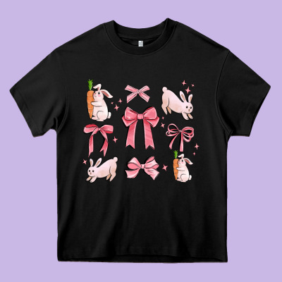Pink Ribbons With Rabbits Heavy Core Tee Designed By Maliassmallbusiness