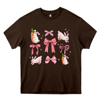Chocolate Brown pink ribbons with rabbits Heavy Core Tee - MaliasSmallBusiness