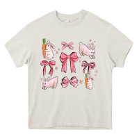 Cream pink ribbons with rabbits Heavy Core Tee - MaliasSmallBusiness
