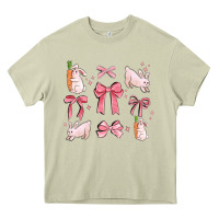 Mossy pink ribbons with rabbits Heavy Core Tee - MaliasSmallBusiness
