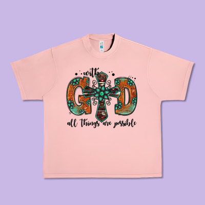 With God All Things Are Possible Gemstone Cross Urban Heavy Tee Designed By Jasminsmagicworld