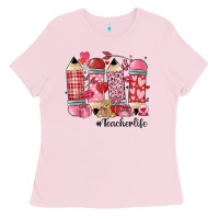 Bubblegum Pink valentines day teacher life Ladies Tee - MaliasSmallBusiness