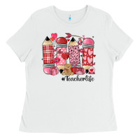 White valentines day teacher life Ladies Tee - MaliasSmallBusiness