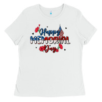 White happy memorial day Ladies Tee - MaliasSmallBusiness