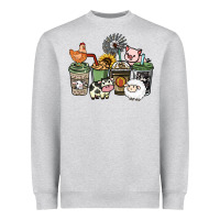 Heather Grey Farm animal coffee cups Heavyweight Sweatshirt - HowdyJamesFarm