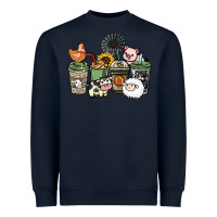 Navy Farm animal coffee cups Heavyweight Sweatshirt - HowdyJamesFarm