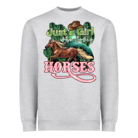 Heather Grey Just a girl who loves Horses Heavyweight Sweatshirt - HowdyJamesFarm