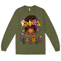 Army Green mardi gras teacher afro messy bun Long Sleeve Tee - texasbilliewilder