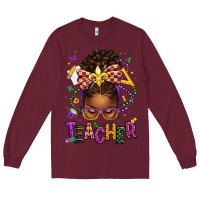 Burgundy mardi gras teacher afro messy bun Long Sleeve Tee - texasbilliewilder