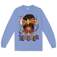 Colony Blue mardi gras teacher afro messy bun Long Sleeve Tee - texasbilliewilder
