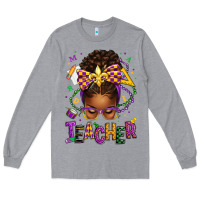 Heather Grey mardi gras teacher afro messy bun Long Sleeve Tee - texasbilliewilder