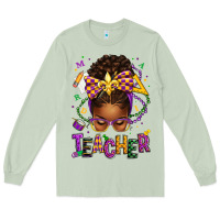 Matcha mardi gras teacher afro messy bun Long Sleeve Tee - texasbilliewilder