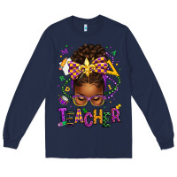Navy mardi gras teacher afro messy bun Long Sleeve Tee - texasbilliewilder