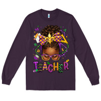 Plum mardi gras teacher afro messy bun Long Sleeve Tee - texasbilliewilder