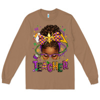 Toasted Coconut mardi gras teacher afro messy bun Long Sleeve Tee - texasbilliewilder