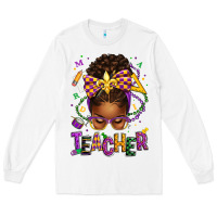 White mardi gras teacher afro messy bun Long Sleeve Tee - texasbilliewilder